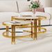 Modern 2 - Piece Gold Finish With Textured Glass Coffee Table Set, Nesting Coffee Table With Tempered Glass For Living Room, 32.75_maomaolike.com
