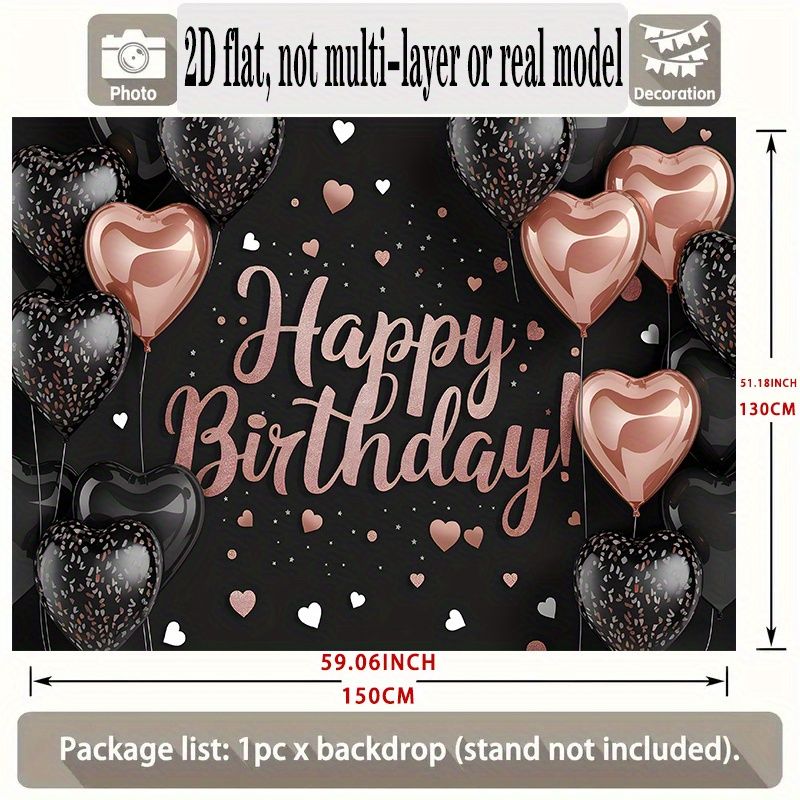 Happy Birthday Party Banner - 2D Flat Polyester Backdrop With Black Pink Balloons, Wall Hanging Photo Props, Party Decor_maomaolike.com
