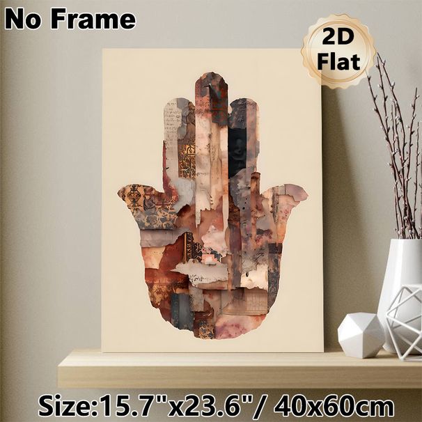 Hamsa Hand Themed Painting Poster, Vintage Collage Style Poster, Layered Aged Paper & Patterned Fragments Design, Unique Artistic Decor Ideal For_maomaolike.com