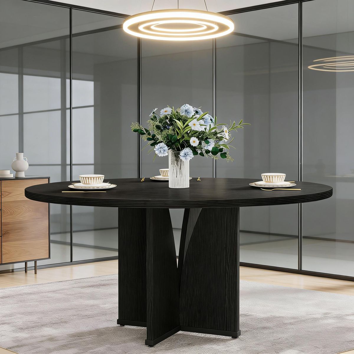 (OLD SKU: S05790296) Round Dining Table, Farmhouse Kitchen Table For 4 People_maomaolike.com