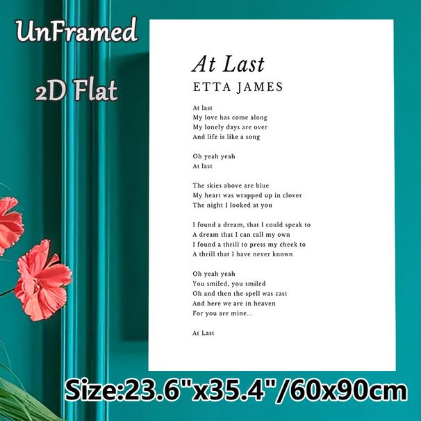 At Last Lyric Painting Poster, Minimalist Typographic Black & White Text Art Poster, Warm Romantic Song Lyric Decor Ideal For Bedroom, Living Room Or_maomaolike.com