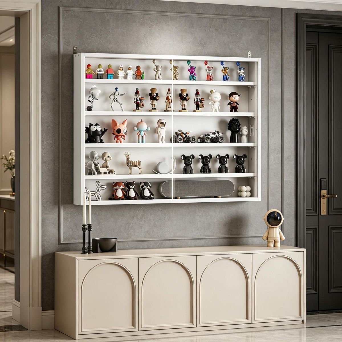 White 5-Tier Display Cabinet, Wall-Mounted Display Case With 2 Glass Doors And Adjustable Shelves_maomaolike.com