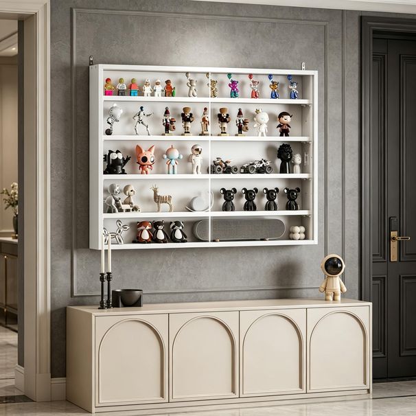 White 5-Tier Display Cabinet, Wall-Mounted Display Case With 2 Glass Doors And Adjustable Shelves_maomaolike.com