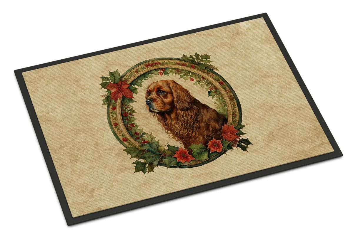 Sussex Spaniel Christmas Flowers Doormat Front Door Mat Indoor Outdoor Rugs For Entryway, Non Slip Washable Low Pile, 24H X 36W_maomaolike.com