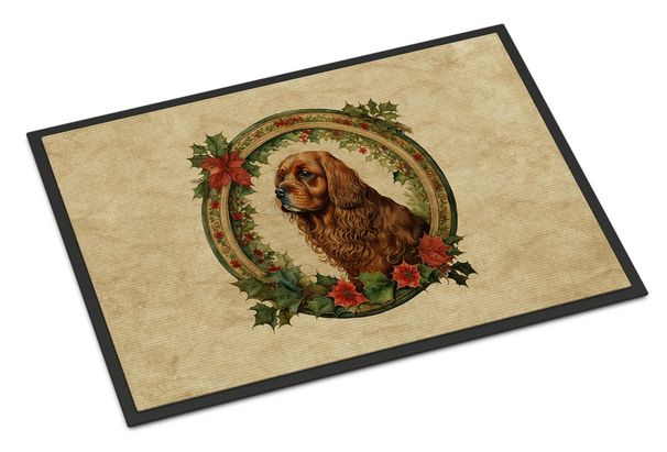 Sussex Spaniel Christmas Flowers Doormat Front Door Mat Indoor Outdoor Rugs For Entryway, Non Slip Washable Low Pile, 24H X 36W_maomaolike.com