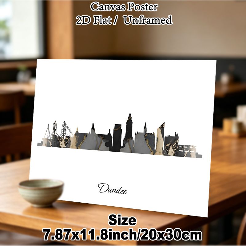 Dundee City Skyline Painting Poster, Elegant Marble-Textured Black & Gold Urban Silhouette Poster, Stylish Cityscape Decor Ideal For Living Room_maomaolike.com