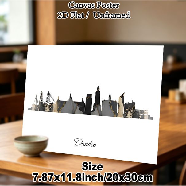 Dundee City Skyline Painting Poster, Elegant Marble-Textured Black & Gold Urban Silhouette Poster, Stylish Cityscape Decor Ideal For Living Room_maomaolike.com