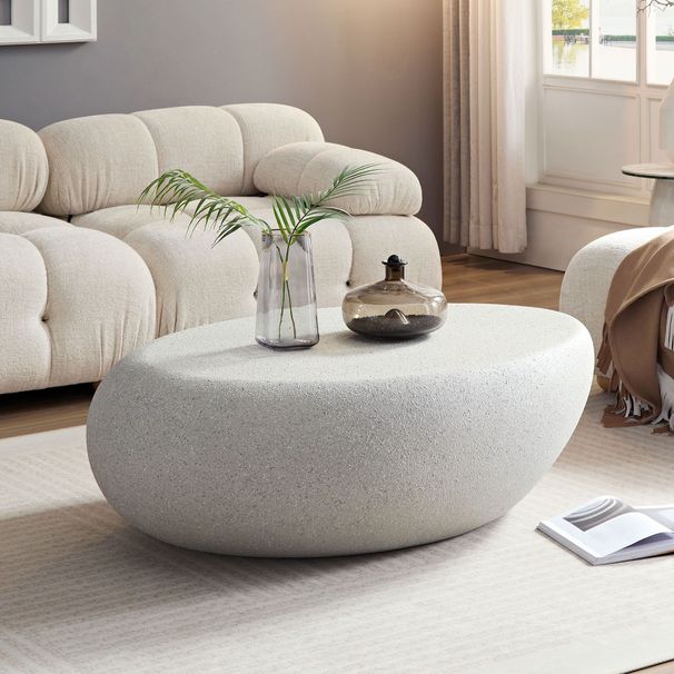 43.31''Fiberglass Elliptical Coffee Table For Living Room Vintage Table,Matte Rocks Table Front Of The Sofa, Irregular Center Table_maomaolike.com