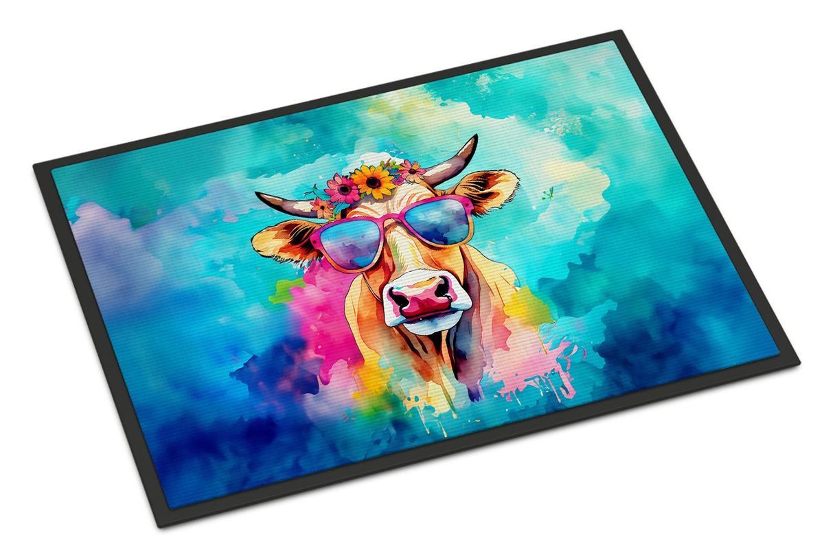 Hippie Animal Malvi Cow Doormat Front Door Mat Indoor Outdoor Rugs For Entryway, Non Slip Washable Low Pile, 24H X 36W_maomaolike.com