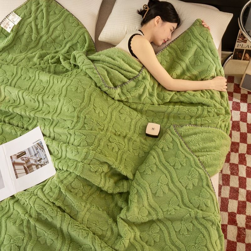 Jacquard Solid Color Four Seasons Warm Taffeta Lamb Wool Single Layer Thickened Spring Summer Autumn Nap Small Blanket_maomaolike.com