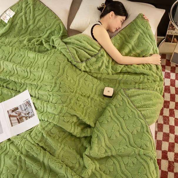 Jacquard Solid Color Four Seasons Warm Taffeta Lamb Wool Single Layer Thickened Spring Summer Autumn Nap Small Blanket_maomaolike.com