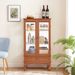 Lighted Glass Cabinet Glass Wine Cabinet Curio Display Cabinet With Adjustable Glass Shelves 2 Doors And 1 Drawer Cabinet Bulb Included Cherry_maomaolike.com