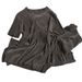 Women's Clothing new style temperament round neck T shirt top high waist split wide leg pants two piece suit_maomaolike.com