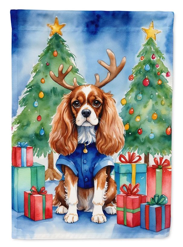 Cavalier Spaniel Christmas Reindeer House Flag Large Porch Sleeve Pole Decorative Outside Yard Banner Artwork Wall Hanging, Polyester, House Size, Multicolor_maomaolike.com