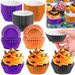 300 Pcs Halloween Foil Cupcake Liners Black Purple Orange Foil Metallic Cupcake Wrappers Halloween Party Standard For Halloween Party Birthday_maomaolike.com
