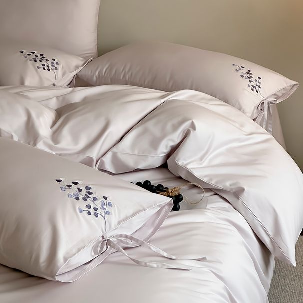 100S High-thread-count All-cotton Four-piece Set, Girlish Bedding With Embroidered Floral Designs, Pure Sheets And Duvet_maomaolike.com