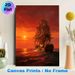 Burning Sailing Ship At Sunset Painting Poster, Dramatic Nautical Art Poster, Captivating Fiery Red Sky & Damaged Burning Ship On Wavy Sea, Suitable_maomaolike.com