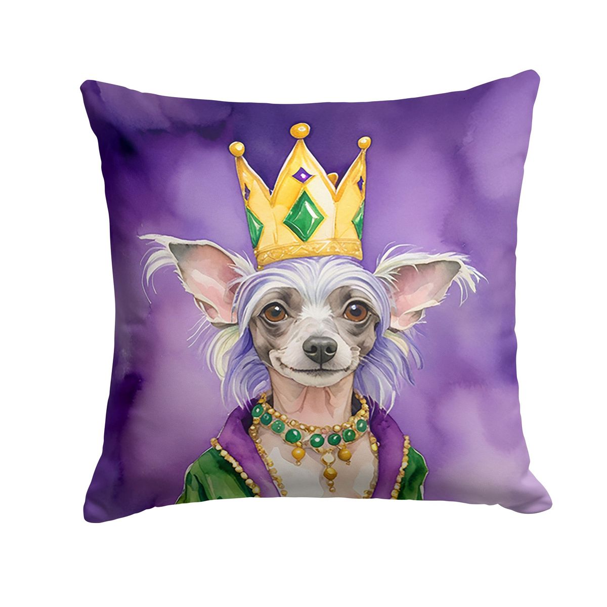 Chinese Crested King Of Mardi Gras Throw Pillow Machine Washable, Indoor Outdoor Decorative Pillow For Couch, Bed Or Patio, 14Hx14W_maomaolike.com