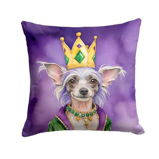 Chinese Crested King Of Mardi Gras Throw Pillow Machine Washable, Indoor Outdoor Decorative Pillow For Couch, Bed Or Patio, 14Hx14W_maomaolike.com
