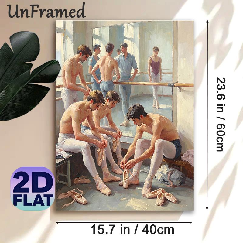Male Ballet Dancers Painting Poster, Warm-toned Impressionist-style Studio Scene Poster, Artistic Portrayal Of Dancers Preparing, Suitable For Dance_maomaolike.com