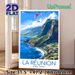 La Réunion Coastal Paragliding Painting Poster, Vibrant Retro Travel Style Poster, Scenic Ocean Cliff View With Paragliding, Ideal Wall Decor For_maomaolike.com