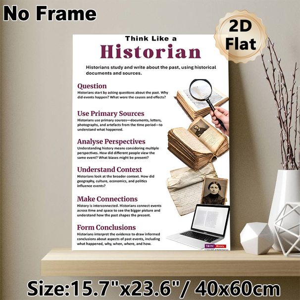 Think Like A Historian Educational Painting Poster, Clear Structured Text-and-visual Poster, Teaches Historical Research Methods, Ideal For Classroom_maomaolike.com