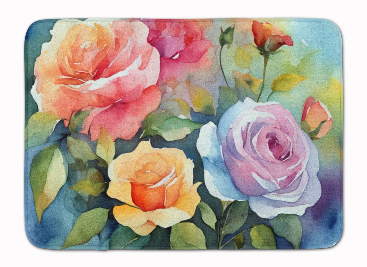 Roses In Watercolor Memory Foam Kitchen Mat Machine Washable Anti-Fatigue Mat Cushion Comfort Bath Mat Or Kitchen Rug_maomaolike.com