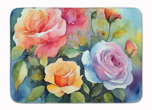 Roses In Watercolor Memory Foam Kitchen Mat Machine Washable Anti-Fatigue Mat Cushion Comfort Bath Mat Or Kitchen Rug_maomaolike.com