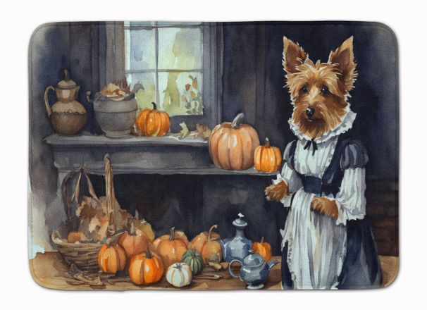 Australian Terrier Fall Kitchen Pumpkins Memory Foam Kitchen Mat Machine Washable Anti-Fatigue Mat Cushion Comfort Bath Mat Or Kitchen Rug_maomaolike.com