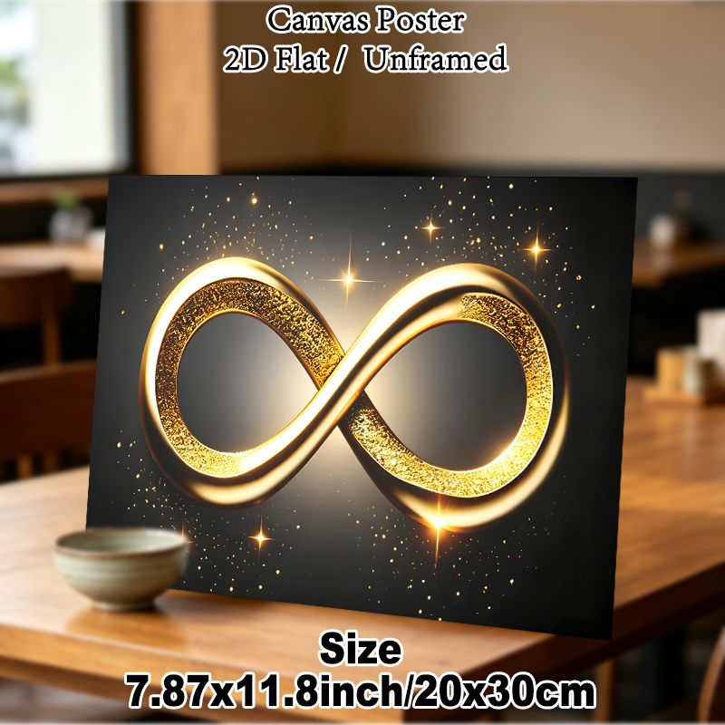 Infinity Symbol Painting Poster, Glittering Golden Sparkling Poster, Elegant Symbolic Decor Ideal For Living Room, Bedroom And Modern Interior Spaces_maomaolike.com