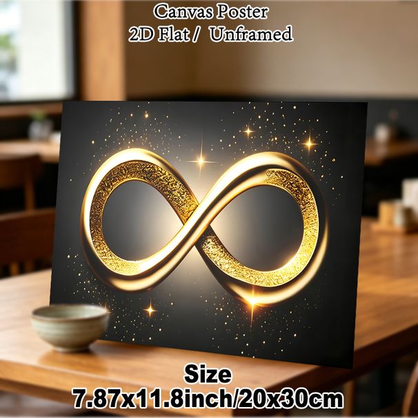 Infinity Symbol Painting Poster, Glittering Golden Sparkling Poster, Elegant Symbolic Decor Ideal For Living Room, Bedroom And Modern Interior Spaces_maomaolike.com