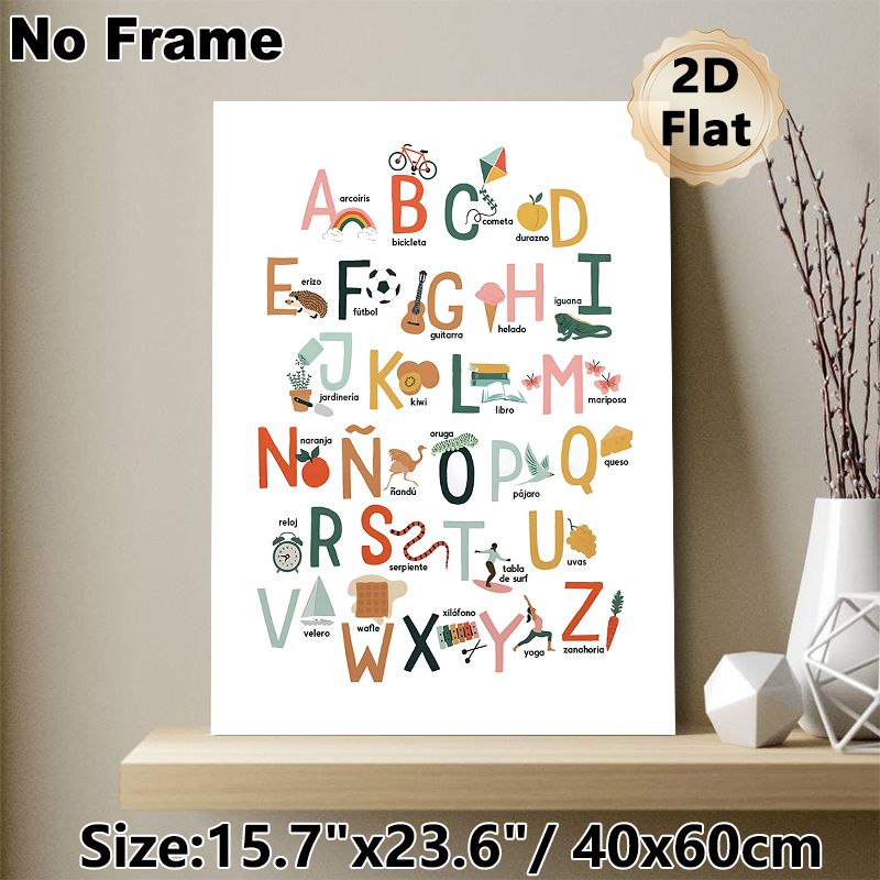 Spanish Alphabet Painting Poster, Vibrant Playful Illustrated Spanish Alphabet Poster, Educational Design To Support Language Learning Suitable For_maomaolike.com