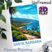 Santa Barbara Coastal Landscape Painting Poster, Bright Retro-style Seaside Scenery Poster, Tropical Coastal View With Palm Trees & Coastal Homes_maomaolike.com