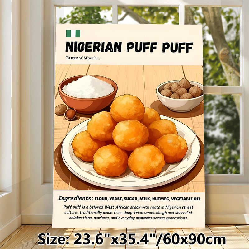 Nigerian Puff Puff Painting Poster, Vibrant Illustrated Culinary Poster, Showcases Authentic West African Snack Details, Ideal For Kitchen And Dining_maomaolike.com