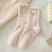 White socks for women autumn and winter warm mink fleece sleep home socks embroidery cute girl winter female long socks_maomaolike.com