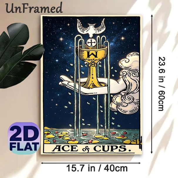 Tarot Ace Of Cups Painting Poster, Vintage Mystical Style Poster, Intricate Design With Golden Cup, Dove, Starry Sky And Flowing Water, Suitable Decor_maomaolike.com