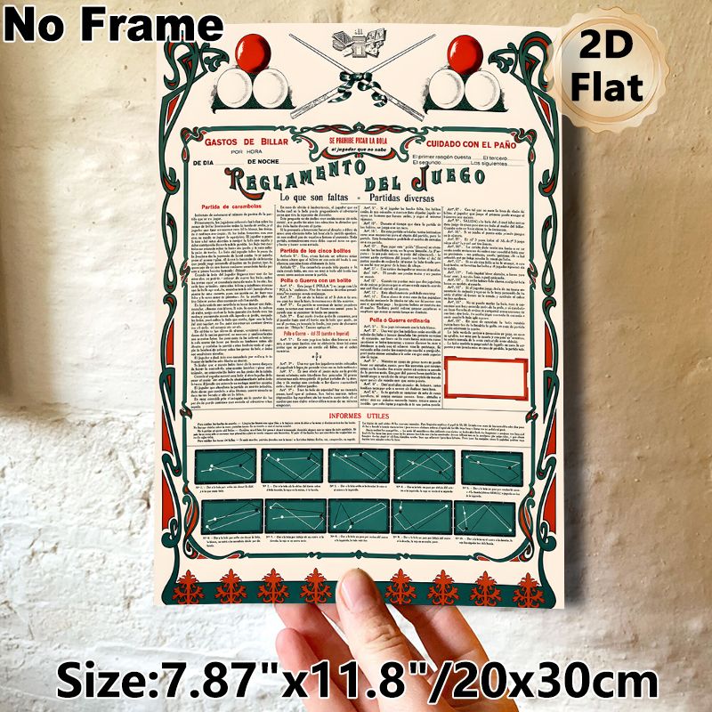 Billiards Rules Painting Poster, Vintage Ornate Detailed Billiard Game Regulation Poster, Informative Classic Design Ideal For Game Rooms And Billiard_maomaolike.com