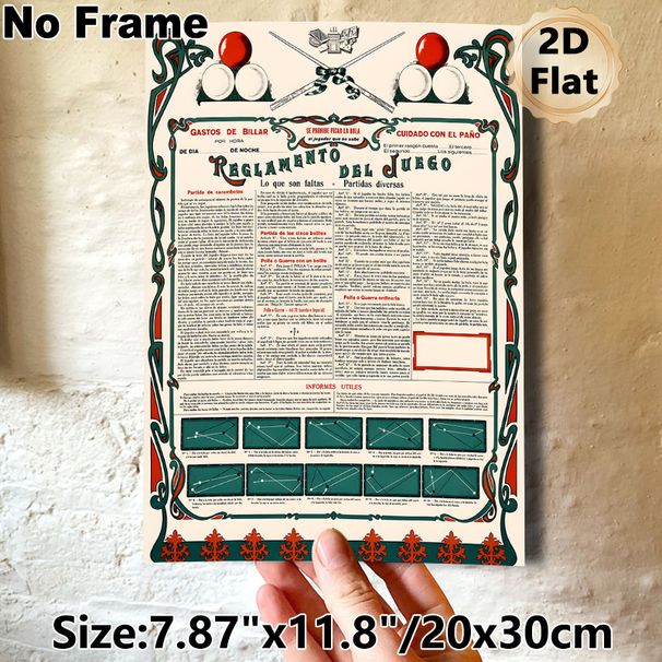 Billiards Rules Painting Poster, Vintage Ornate Detailed Billiard Game Regulation Poster, Informative Classic Design Ideal For Game Rooms And Billiard_maomaolike.com