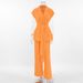 Women's Clothing Versatile vitality orange cotton and linen commuting street style sleeveless lace-up vest wide-leg pants suit_maomaolike.com