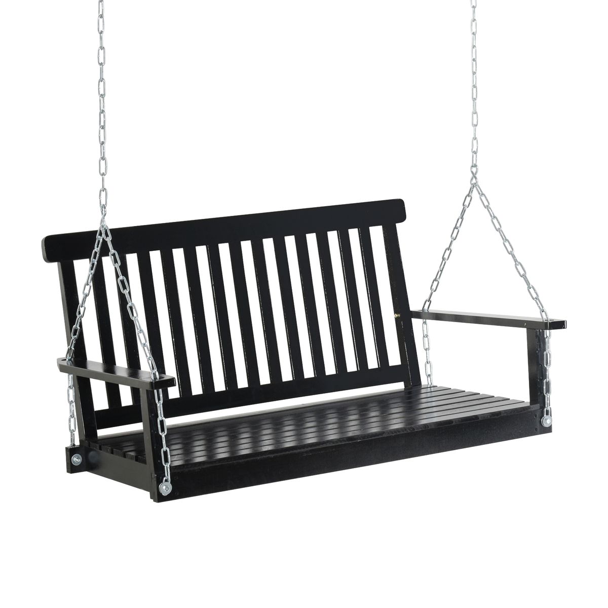 2-Seater Hanging Porch Swing Outdoor Patio Swing Chair Seat With Slatted Build And Chains, 440lbs Weight Capacity, Black_maomaolike.com