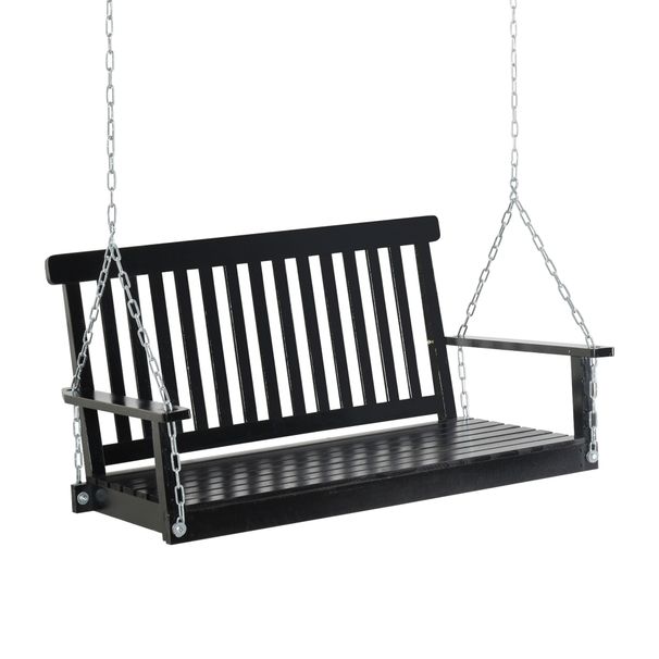 2-Seater Hanging Porch Swing Outdoor Patio Swing Chair Seat With Slatted Build And Chains, 440lbs Weight Capacity, Black_maomaolike.com