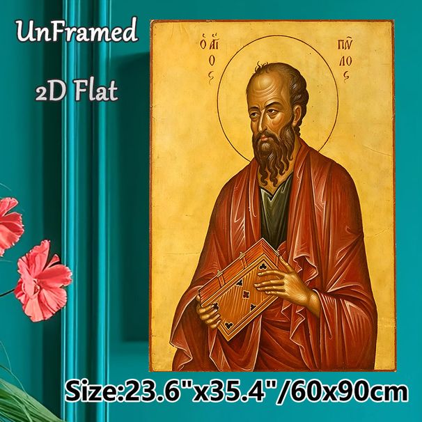 Saint Paul Religious Painting Poster, Vintage Byzantine Style Icon Poster, Serene Traditional Religious Artwork Suitable For Home Prayer Areas, Church_maomaolike.com