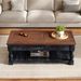 Retro Lift-Top Coffee Table With Storage For Living Room, Hidden Compartment & Lower Shelf, Espresso & Weathered Black Finish_maomaolike.com