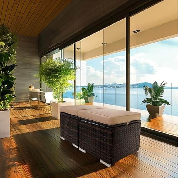 2 Wicker Ottomans, Multipurpose Outdoor Furniture For Patio, Backyard, Additional Seating, Footrest, Side Table W/Storage, Removable Cushions_maomaolike.com