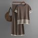 Women's Clothing contrast striped split short sleeved sweater + high waisted slim wide leg pants trousers fashionable casual two piece suit_maomaolike.com