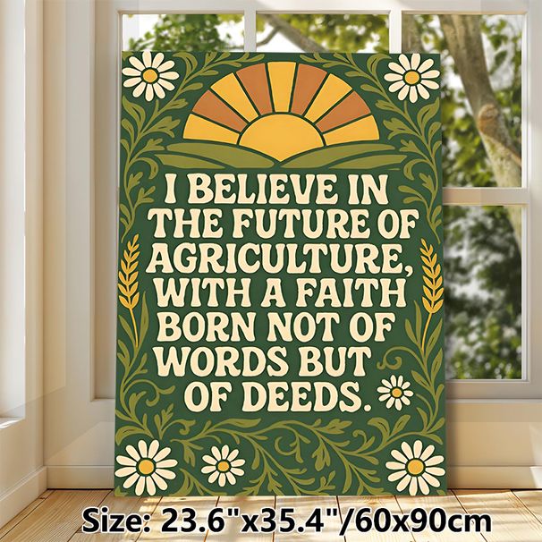 Agriculture Inspirational Quote Painting Poster, Vintage Pastoral Style Poster, Warm-toned Design With Daisies, Wheat And Sunrise, Motivational Text_maomaolike.com