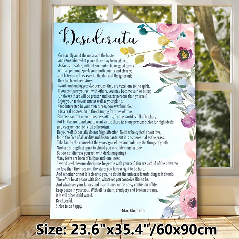 Desiderata Inspirational Quote Painting Poster, Soft Watercolor Floral Border Poster, Uplifting Text Design As A Gentle Daily Reminder, Suitable For_maomaolike.com