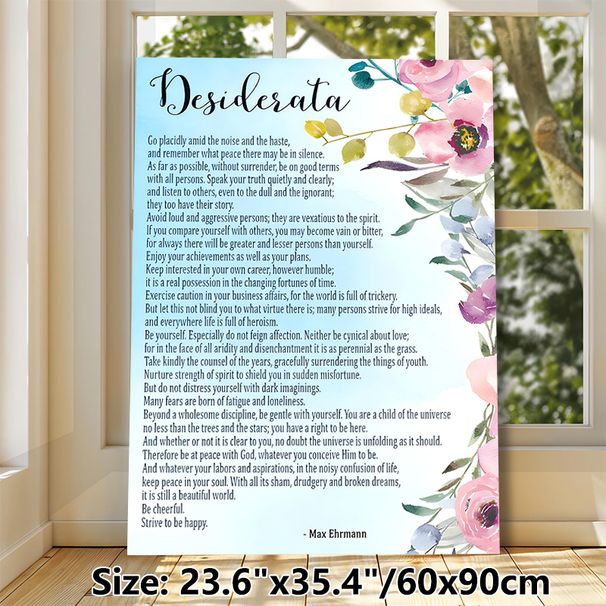 Desiderata Inspirational Quote Painting Poster, Soft Watercolor Floral Border Poster, Uplifting Text Design As A Gentle Daily Reminder, Suitable For_maomaolike.com