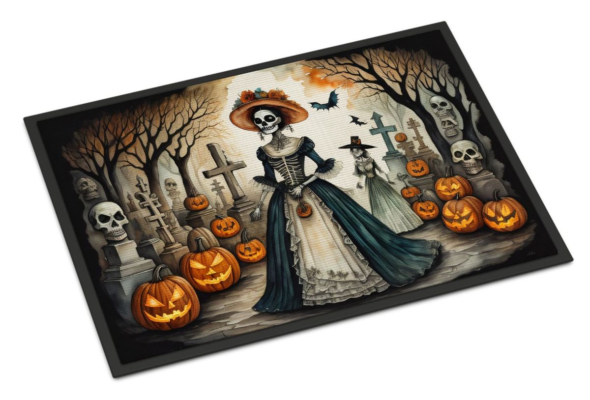La Catrina Skeleton Spooky Halloween Doormat Front Door Mat Indoor Outdoor Rugs For Entryway, Non Slip Washable Low Pile, 24H X 36W_maomaolike.com