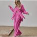 Women's Clothing long sleeved temperament commuter skin color linen solid color slit long shirt and wide leg pants set_maomaolike.com